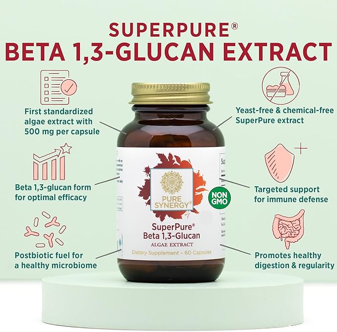 PURE SYNERGY SuperPure Beta 1,3-Glucan Extract 500 mg 1,3-Glucan Supplement (60 Capsules)