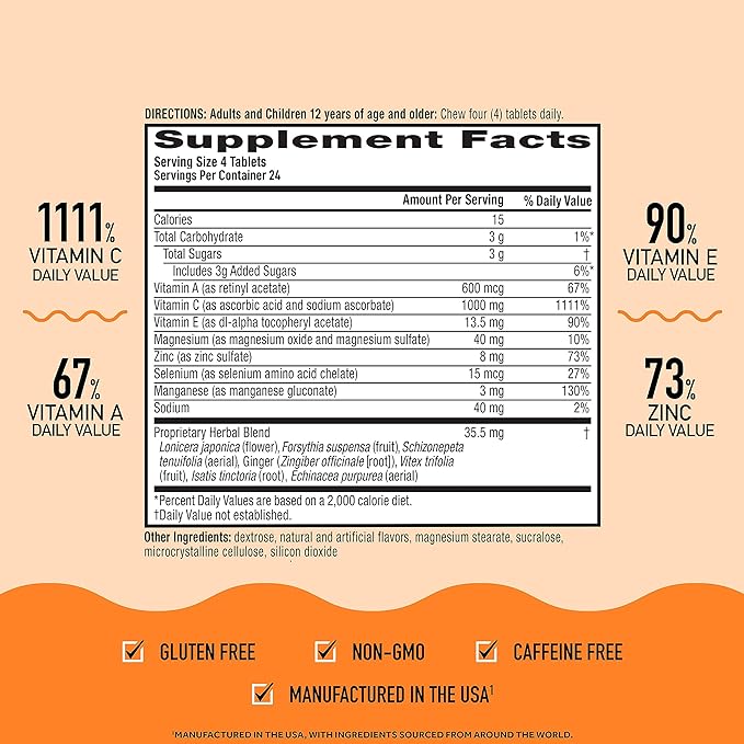 Airborne 1000mg Chewable Tablets with Zinc, 96 Tablets,