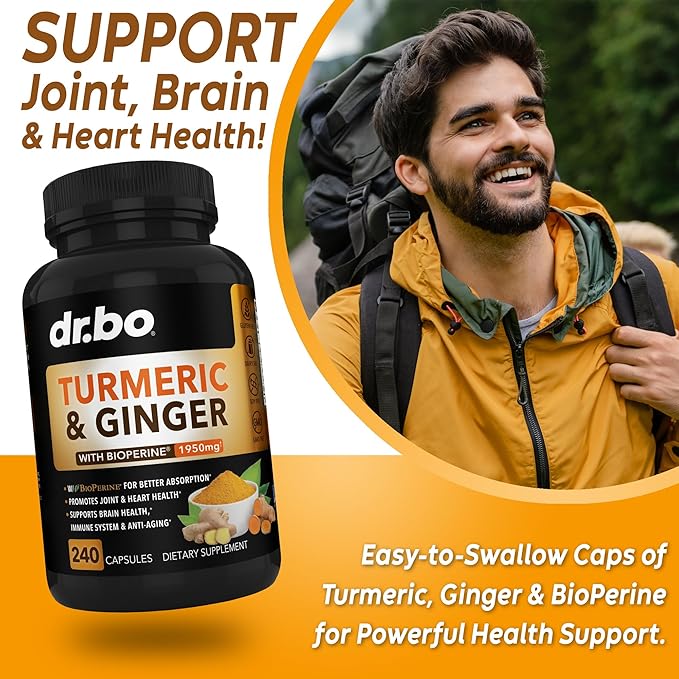 Turmeric Curcumin with BioPerine & Ginger Supplement 1950mg Organic 240 Capsules