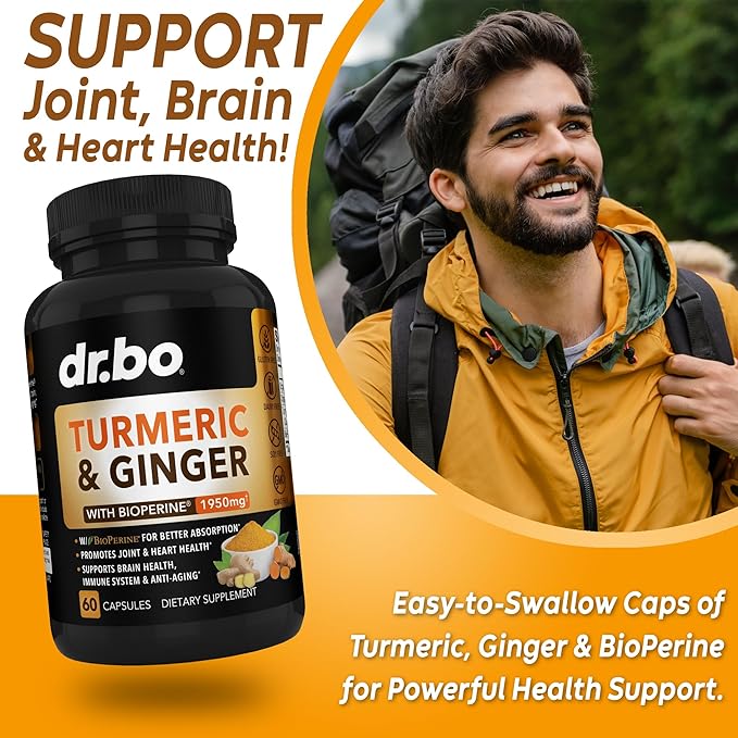 Turmeric Curcumin with BioPerine & Ginger Supplement 1950mg Organic 60 Capsules