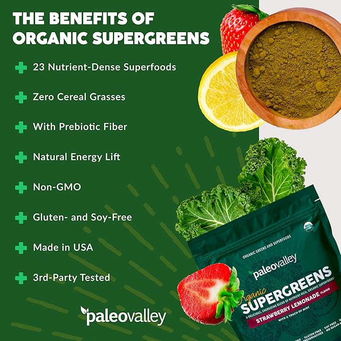 Paleovalley Organic Supergreens 3 Pack, 28 Servings 23 Organic