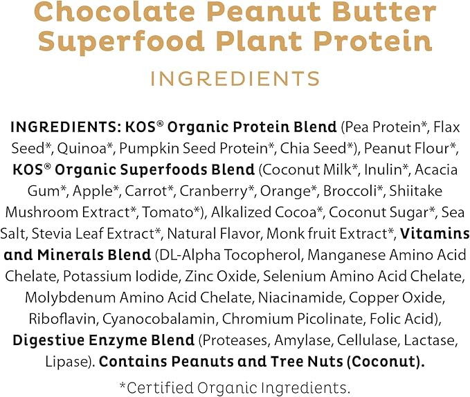 KOS Organic Plant Based Protein Powder, 2.4 lbs, 28 Servings