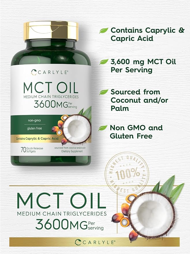 Carlyle MCT Oil Capsules 3600 mg | 70 Softgels | Keto Coconut Oil Pills | Non-GMO & Gluten Free Supplement