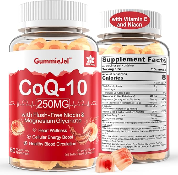 Sugar Free CoQ10 Filled Gummies 250MG, Q10 w/ B3, E CoQ10 (Ubiquinone)