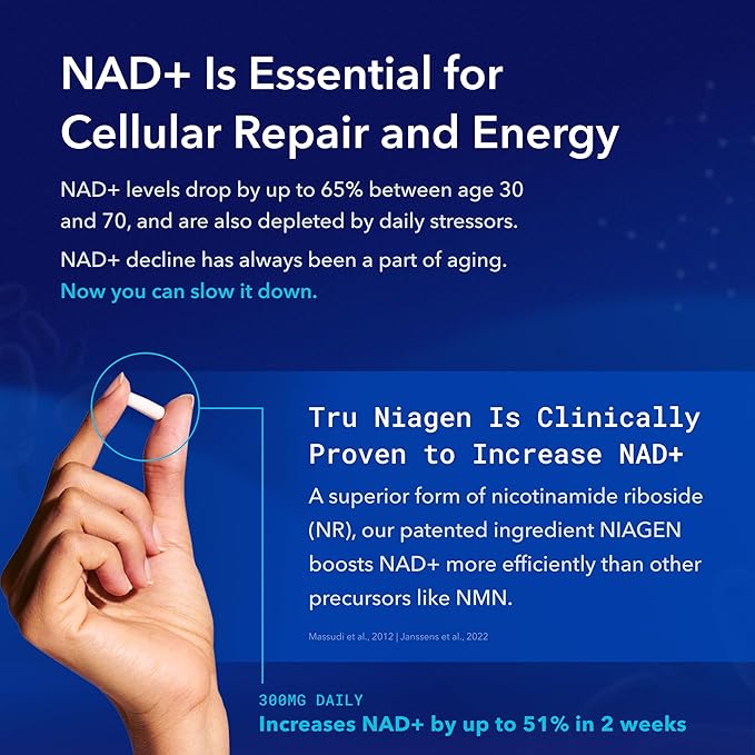 TRU NIAGEN Patented NAD Supplement for Anti Aging and Cell Regeneration, 300 mg Niagen, 90 Servings | Supports Cellular Energy, Brain, Muscle | Nicotinamide Riboside (NR) Take 1 Daily | 2 Bottles