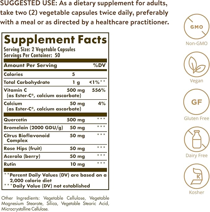 Solgar Quercetin Complex with Ester-C Plus, 100 Vegetable