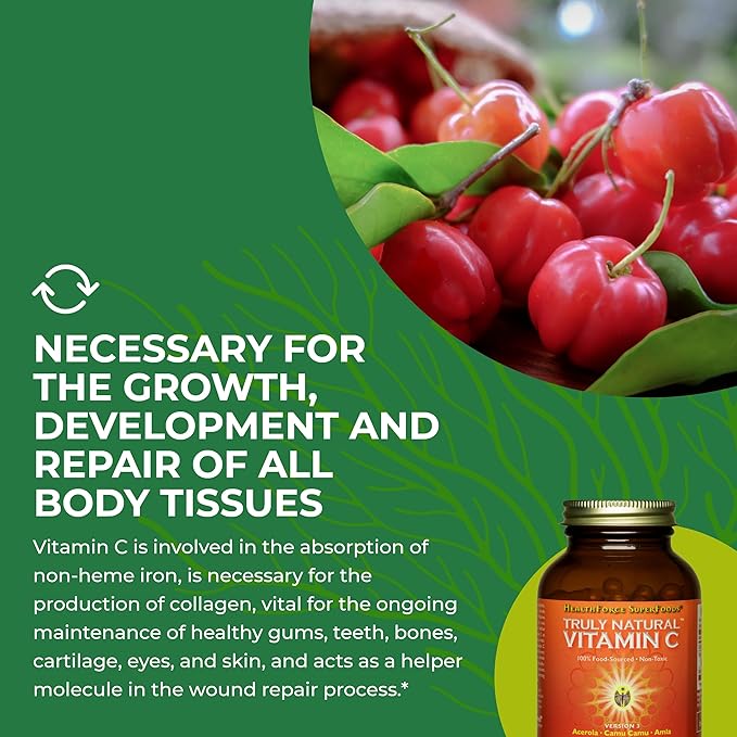 HEALTHFORCE SUPERFOODS Truly Natural Vitamin C 120 Vegan 15 Servings
