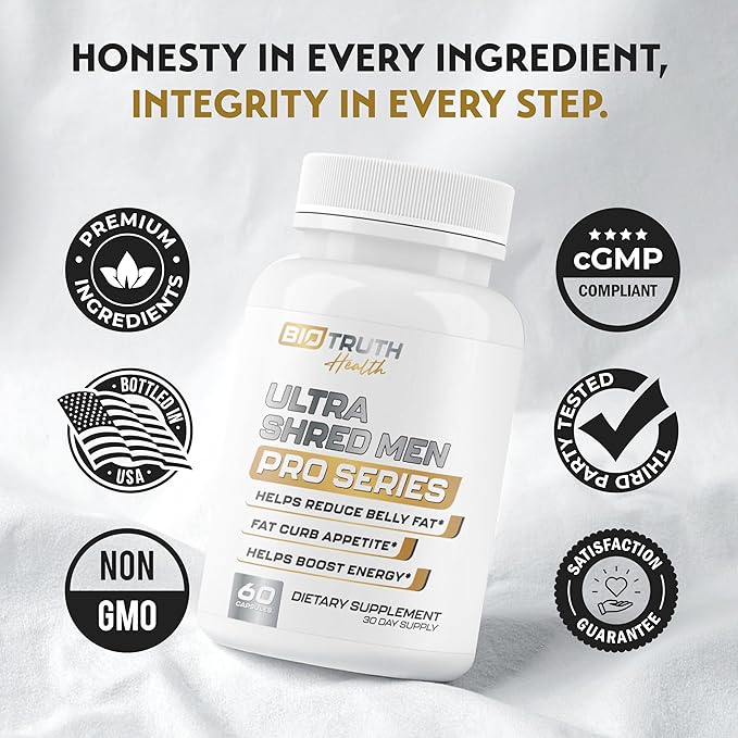 Ultra Shred Men | PRO Series | Fat Burner for Men to Sustain Muscle & Lose Weight - Boost Metabolism, Appetite Suppressant | 5 Research Backed Ingredients | 3rd Party Tested Supplement - 60 Capsules
