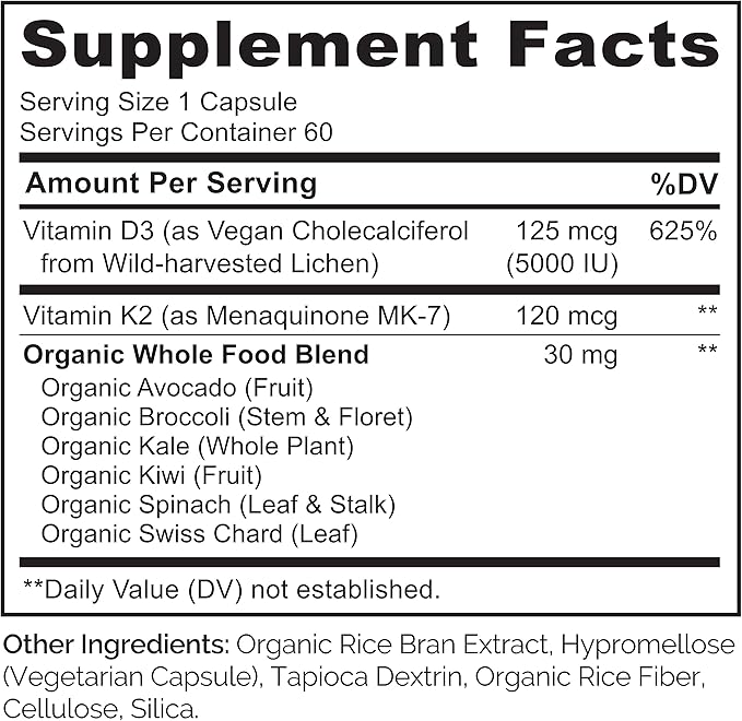 NATURELO Vegan K2+D3 D3 from D3 Supplement (60 Count 1))