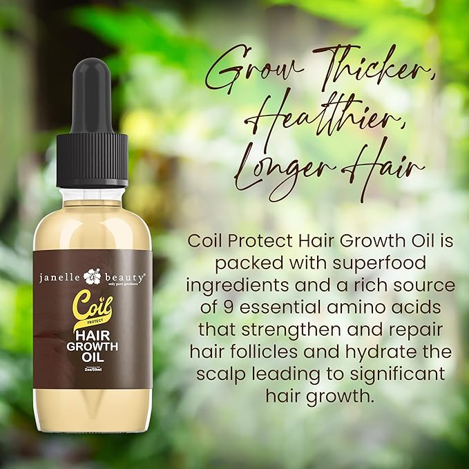 Janelle Beauty Coil Protect Hair Growth Oil – Packed with All-Natural, Pure Superfood Ingredients, Including Quinoa Extract & 9 Essential Amino Acids to Grow Thicker, Healthier, Longer Hair – 2 fl oz