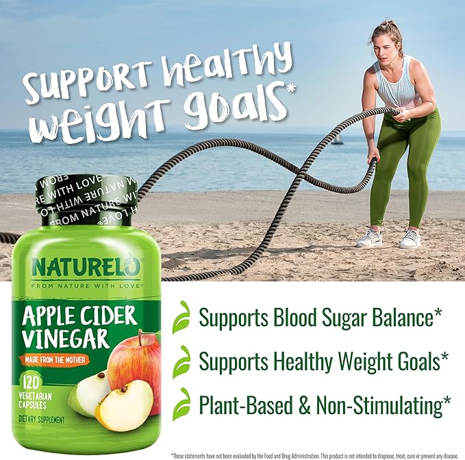 NATURELO Apple Cider Vinegar Capsules - Natural ACV with Mother Supplement for Men & Women for Detox, Cleanse and Weight Management - 120 Vegan Capsules (Pack of 2)