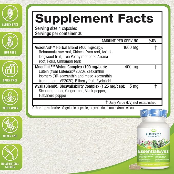 Ridgecrest Herbals EssentialEyes, Natural Eye Vitamin (120 Vegan 30 Serv)