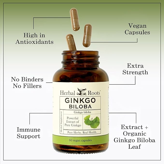 Herbal Roots Ginkgo Biloba Made 1,400mg per 60 Vegan