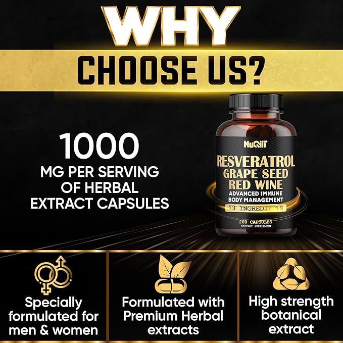 Extract 30:1 Trans Resveratrol Supplement 1000mg 200 Capsules 100 Servings
