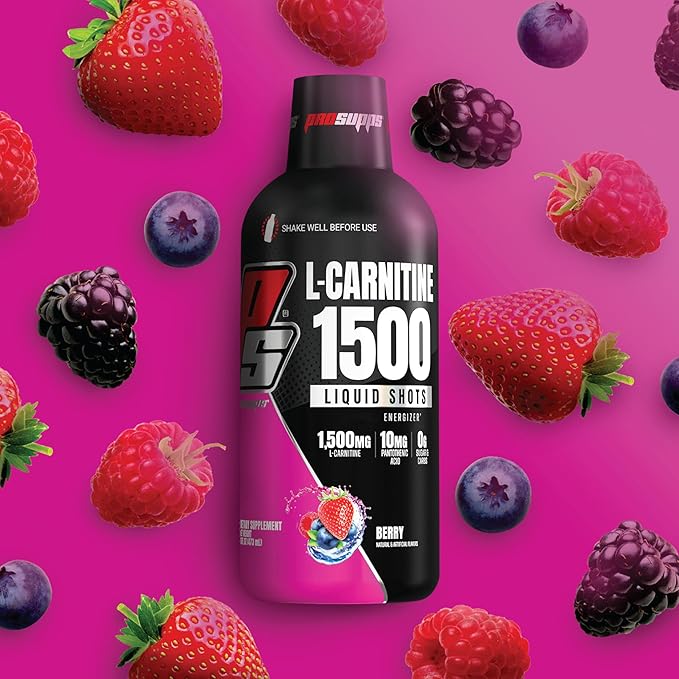 PROSUPPS L-Carnitine Stimulant Free Liquid Shots for Men & Women - Workout Drink for Performance & Muscle Recovery - Clean Energy, No Sugar, No Carbs (31 Servings, 1500 Berry)