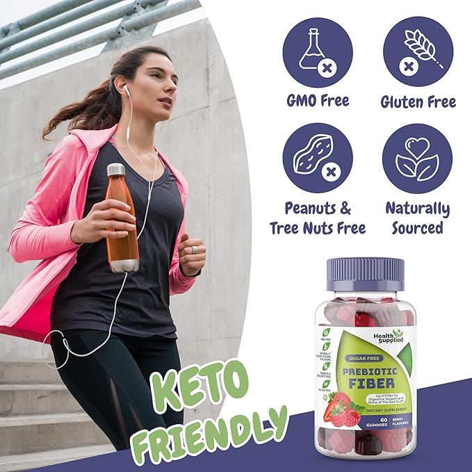 Mixed Berry Flavored Prebiotic Fiber Gummies - Supports Digestive System Through Gut Cleansing and Constipation Relief - Assists with Weight Loss Plan - Great Tasting and Easy to Swallow