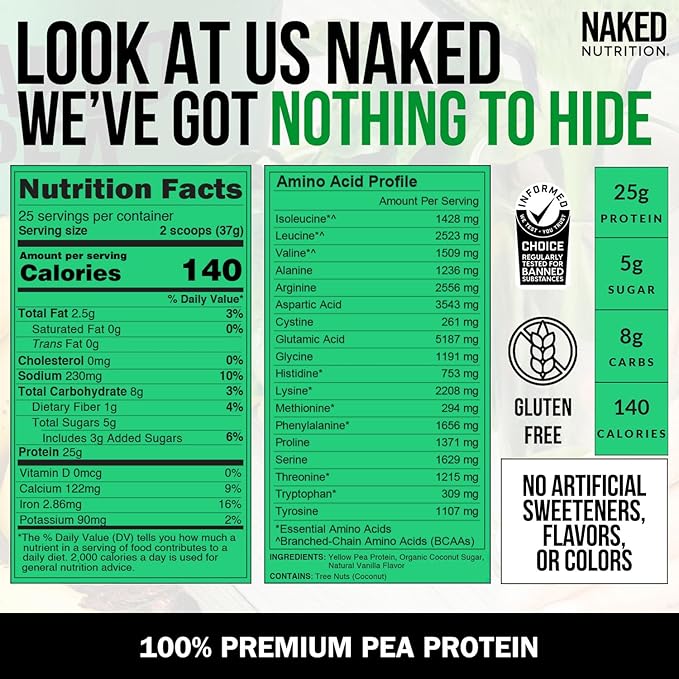 NAKED Vanilla Pea Protein Isolate from 3 Ingredients, 2LB