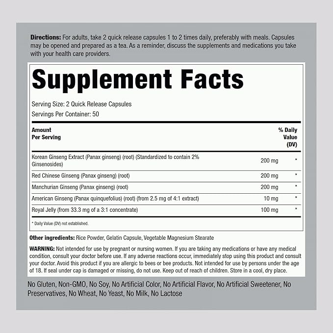Piping Rock Ginseng Complex Capsules 100 Count