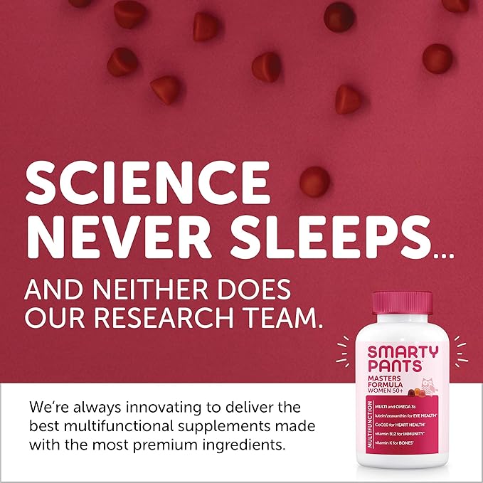 SmartyPants Women's Masters 50+ Multivitamin: Vitamin D3 & CoQ10 for 3 Fish B6, 120 120 Count (30 Day