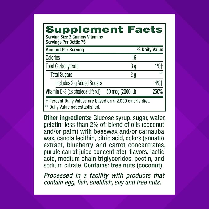 Vitafusion Vitamin D3 Gummy Vitamins 50 mcg 75 Day 150 Count