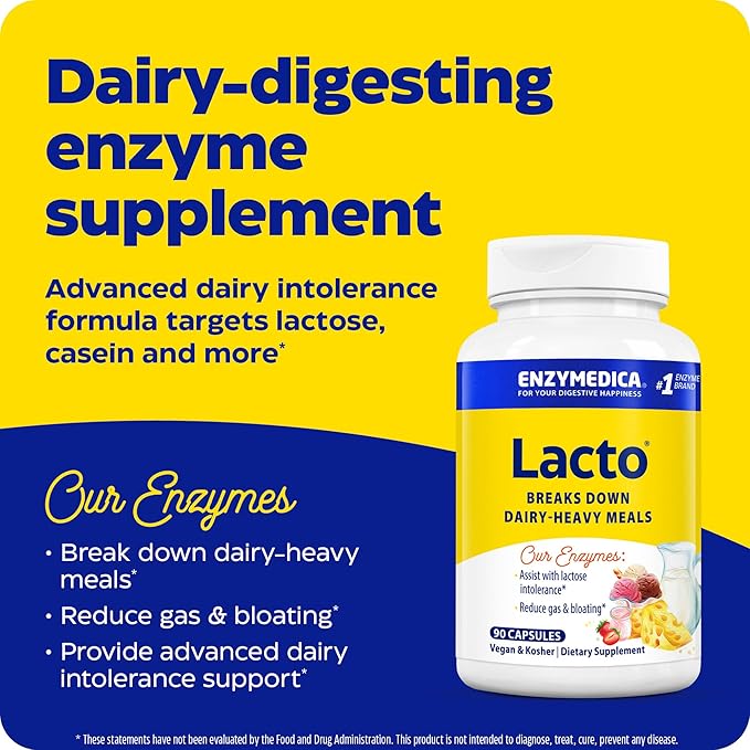 Enzymedica, Lacto, Digestive Enzymes for Complete 90 Count