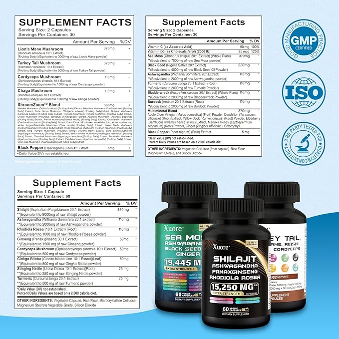 Shilajit,Sea Moss, Black Seed Oil,Mushroom &