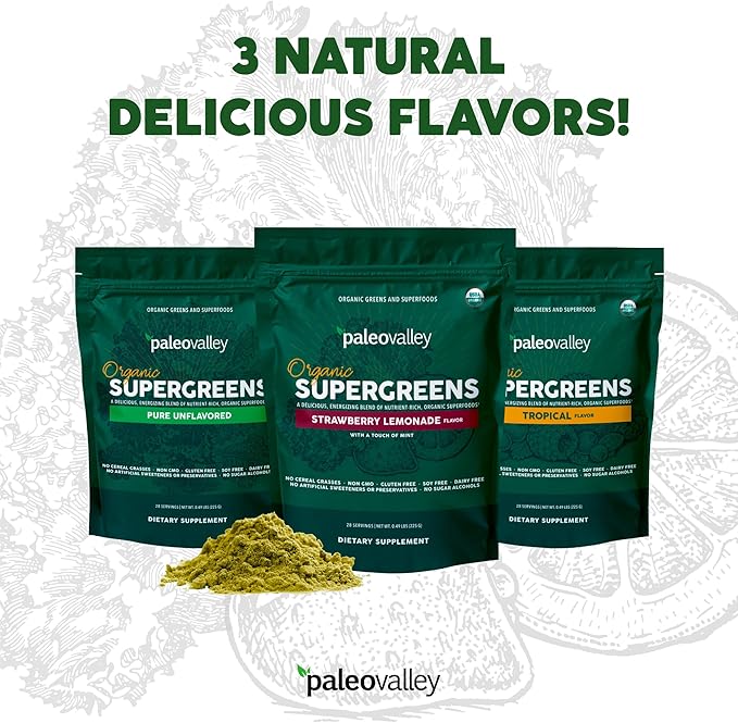 Paleovalley Organic Supergreens 3 Pack, 28 Servings 23 Organic