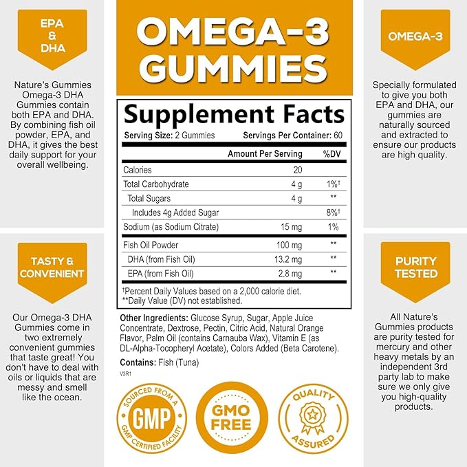 Omega 3 Fish Oil Gummies, Extra 3s DHA 120 Gummies