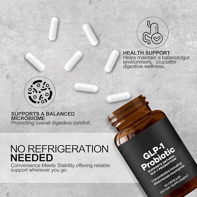 60 PCS GLP-1 Probiotic - AFU Multi-Strain Probiotic + Prebiotic, Naturally Support GLP-1 Production, Delayed Release, Third-Party Tested, for Men & Women 60 Servings (Pack of 1)