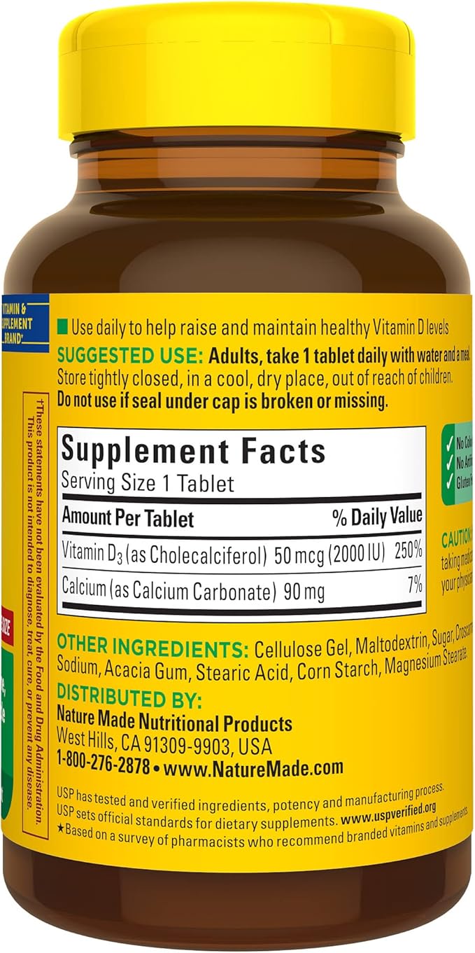 Nature Made Vitamin D3 2000 IU (50 mcg), 220 Tablets, 220 Day