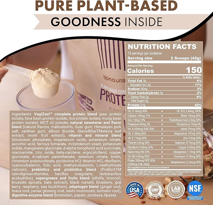 UpNourish Peanut Butter Vegan Protein Powder, 15 Servings