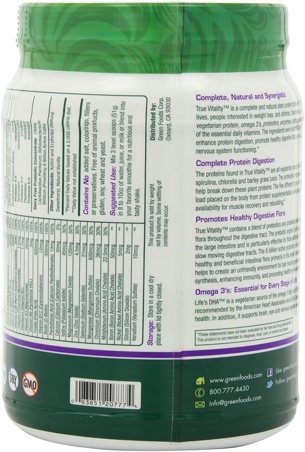 Green Foods True Vitality Plant Protein 25.2 Ounce