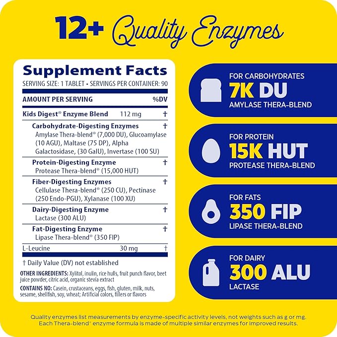 Enzymedica, Kids Digest, Chewable Digestive Enzymes, 90 Count