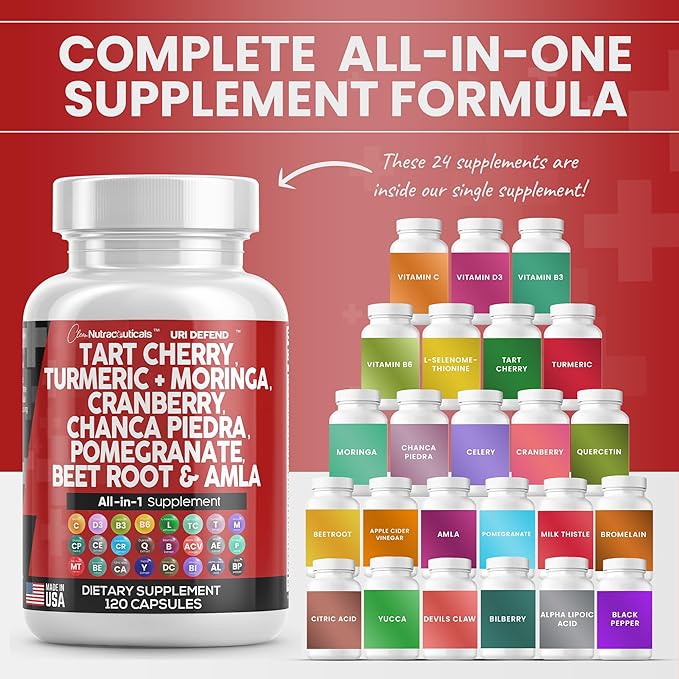 Clean Nutraceuticals Tart Cherry Extract Capsules 20,000mg with 8000mg Moringa 4000mg Cranberry 2000mg Chanca 120 Ct