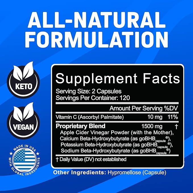 Herbtonics Apple Cider Vinegar with Keto BHB Salts - GLP-1 Support Supplement for Metabolism and Appetite Control, 240 Capsules.