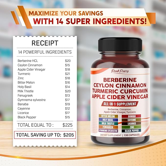 Berberine 8000mg Cinnamon 6000mg Apple Cider 3000mg Turmeric 3000mg -