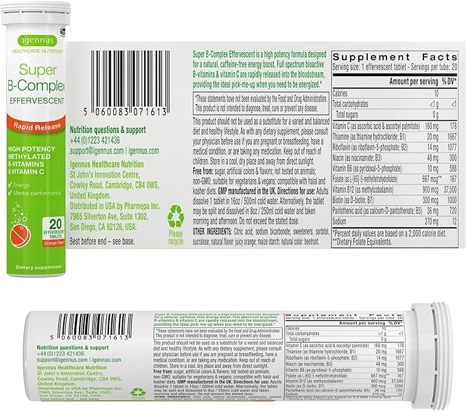 Super B-Complex Liquid B-Vitamin Effervescent Drink, 120 Effervescent
