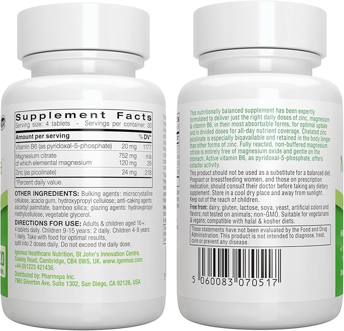 Neurobalance, High Absorption Zinc Magnesium B6 24mg, Oxide-Free B6, 120 120 Tablets,