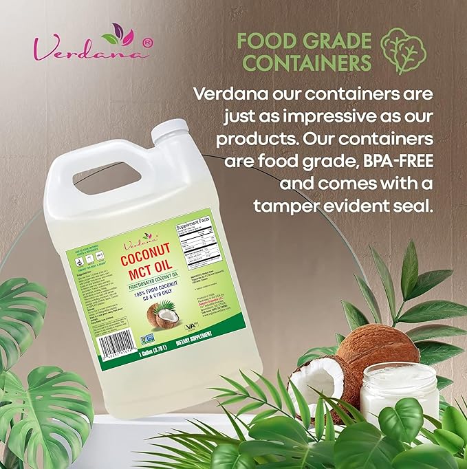 Verdana MCT Oil, Fractionated, 100% from Coconut - 1 Gallon - Kosher Food Grade, Vegan, Non-GMO - Great for Keto and Paleo Diet, Oil Pulling Oral Rinse Mouthwash (128 Fl Oz)…