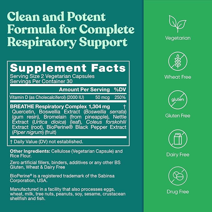Breathe Inhaler Support Supplement – Sinus, 60 Vegetarian