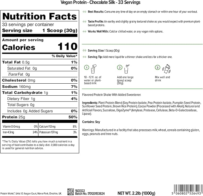 Vegan Protein Powder 100% Plant-Based 25g Protein 2.20 Pounds