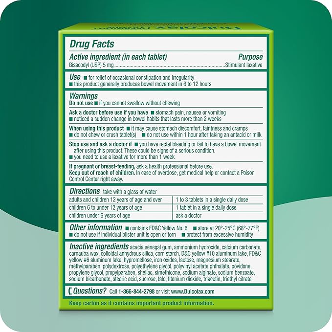 Dulcolax Stimulant Laxative Tablets, Predictable & 5 mg, 50 Count
