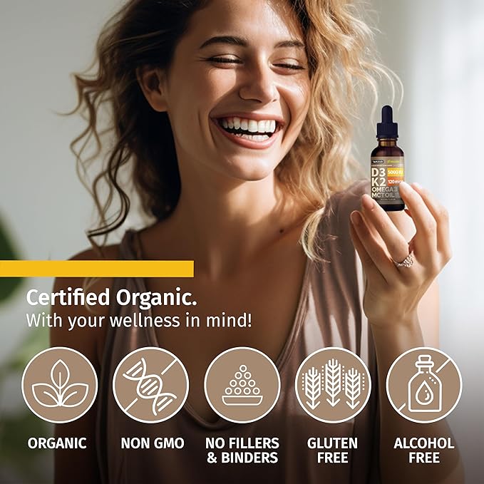 (2 Pack) Organic Vitamin D3 K2 3, 5000 5000 IU, 5000 IU, D3 for 2 Fl