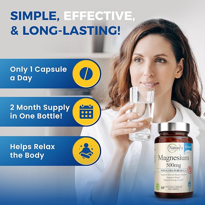 Nature's Potent Magnesium Supplements 500mg | 60 Veggie
