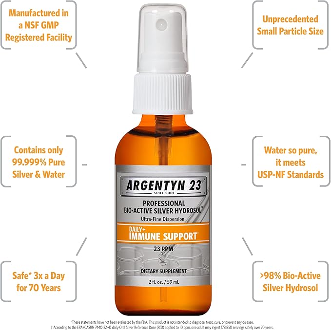 Argentyn 23 Professional Bio-Active Silver Hydrosol for Immune Support, Colloidal Silver, 23ppm, 2oz (59mL) Fine Mist Spray