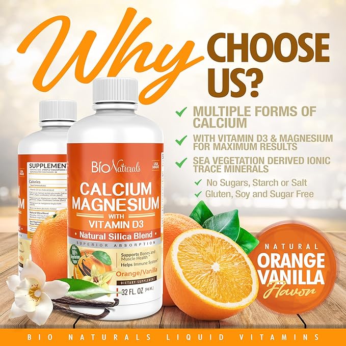 Calcium & Magnesium Liquid Supplement D3 - 100% Vegetarian 32 fl
