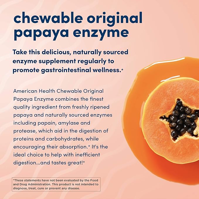 American Health Chewable Multi-Enzymes, Original Papaya, 250 Count