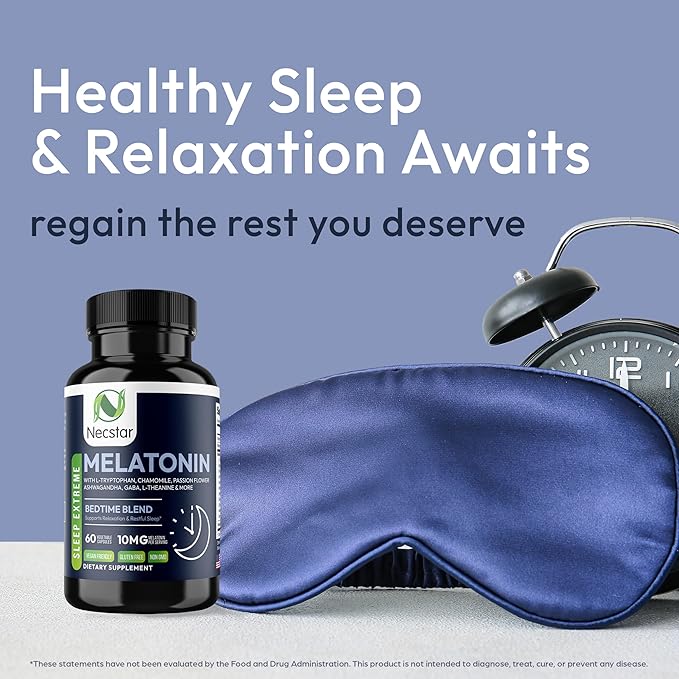 Necstar Sleep Aid, Sleep Support Supplement 10mg, with 60 Vegan