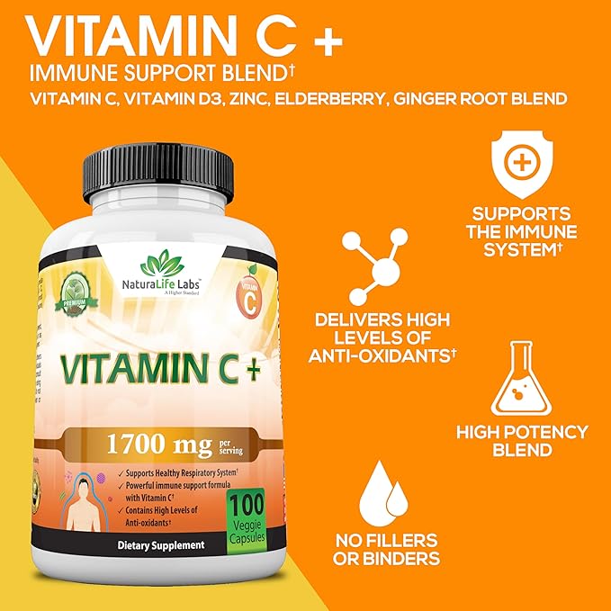 Vitamin C 1,700 MG with Vitamin D3, Zinc, 100 veggie