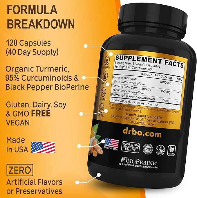 Turmeric Curcumin with BioPerine Supplement Capsules 1950mg Curcuma 120 Turmeric